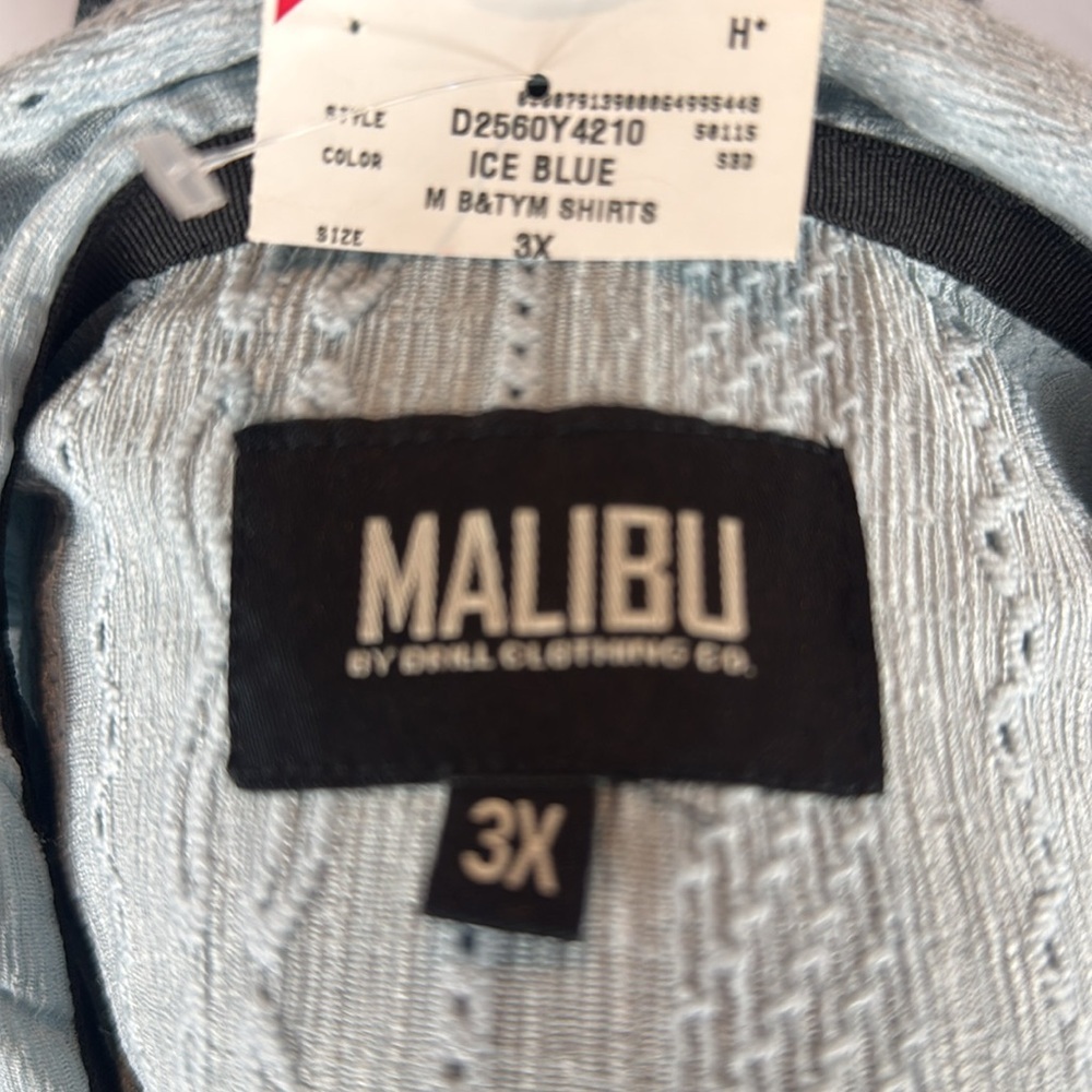 NWT Malibu Light Blue Textured Fabric Button Down Shirt - Picture 6 of 8